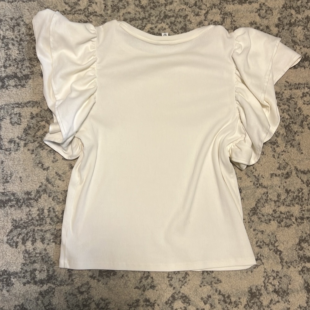 Crown & Ivy Ruffle Sleeve Ribbed Top - Picture 2 of 6